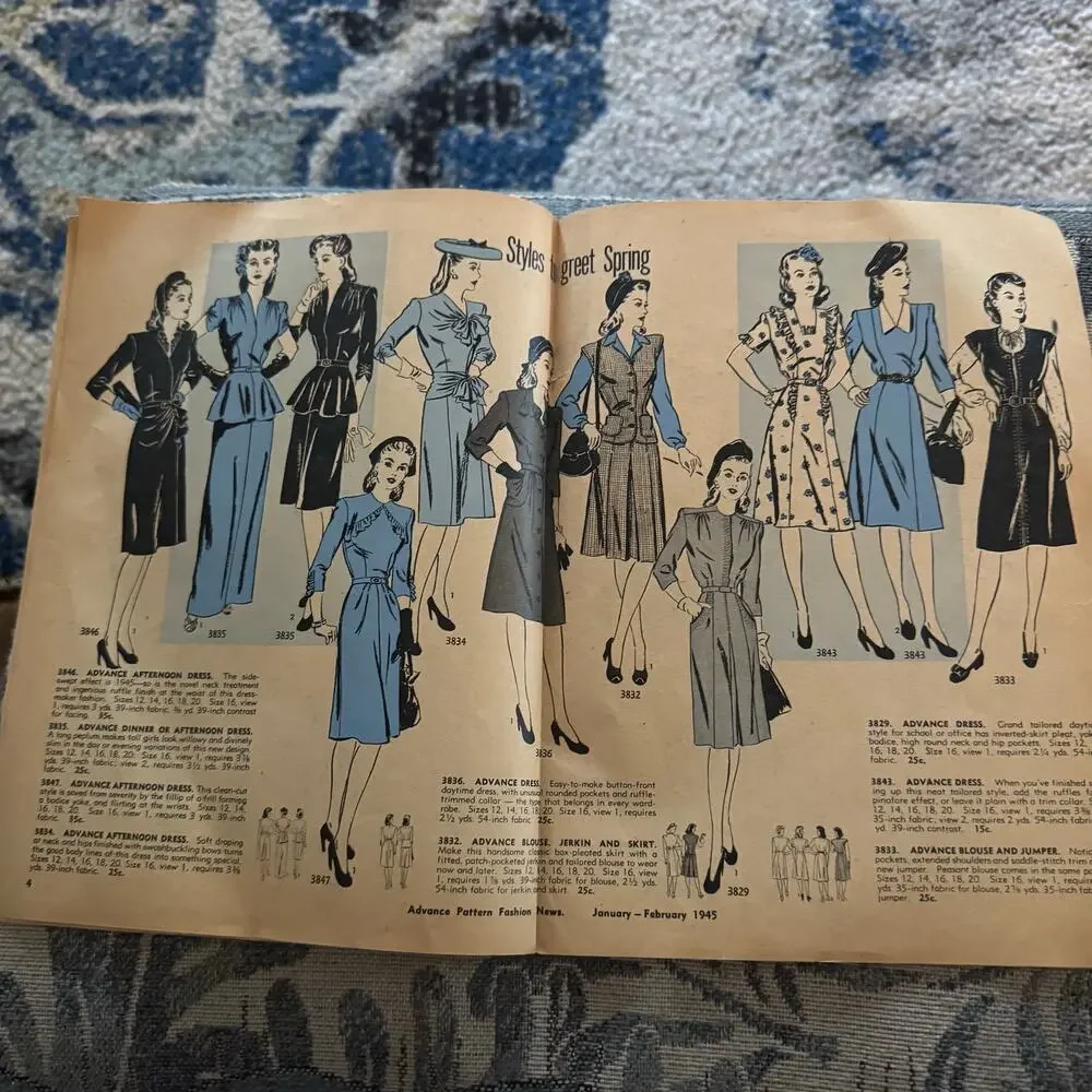 Vintage Jan-Feb 1945 Advance Pattern Co Fashion News Booklet WWII Era Sewing